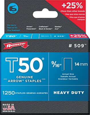 Arrow® T50® Type Staples, Heavy Duty, 9/16 1250/Pk
