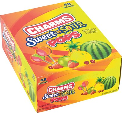 Charms Sweet & Sour Pops Lollipops, Assorted Flavors, 48 Pieces (209-00128)