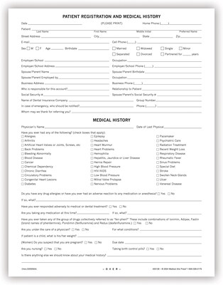 Medical Arts Press® Dental Registration and Medical History Form,  Ledger Stock