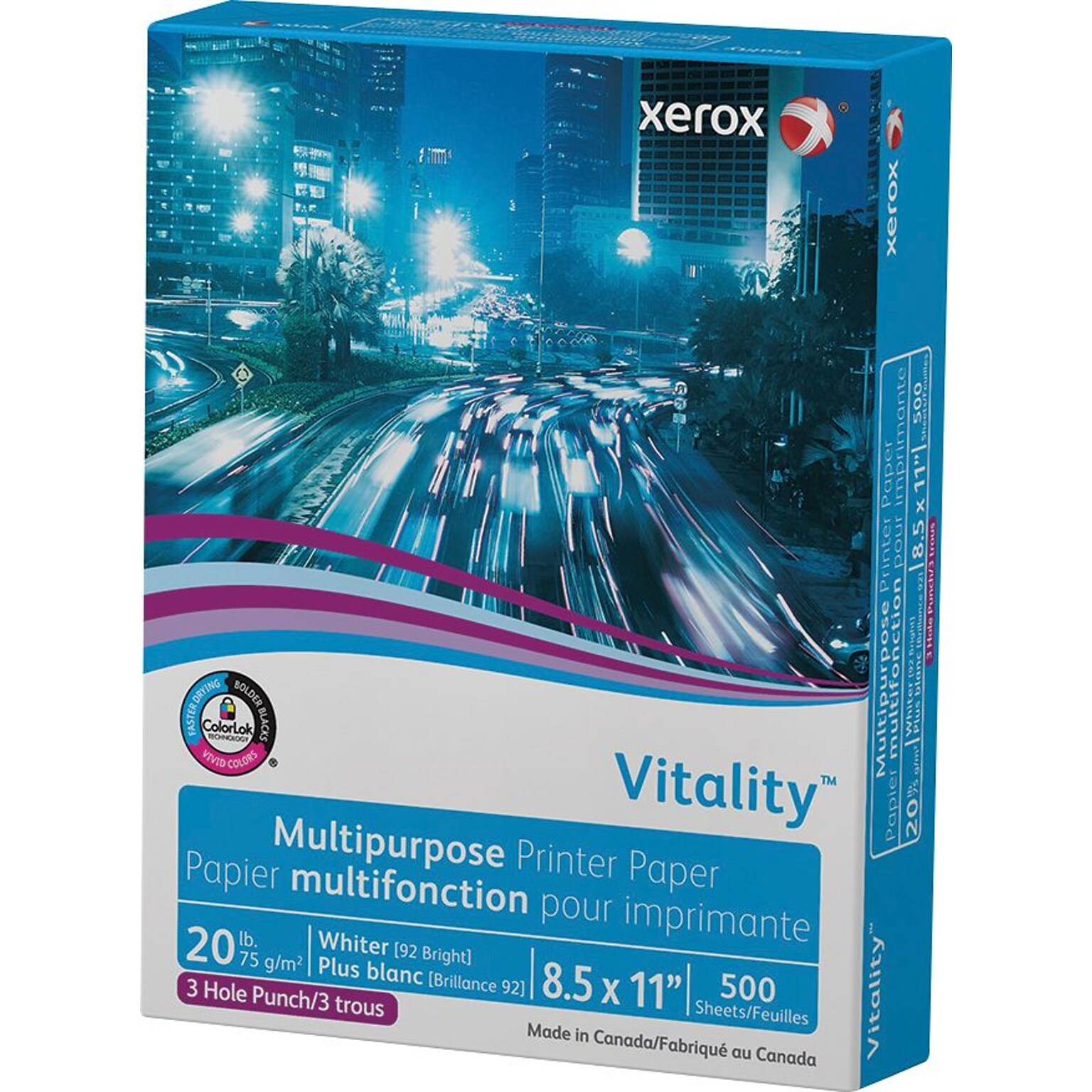 Xerox® Vitality® 8.5 x 11 3-Hole Punch Multipurpose Printer Paper, 20 lbs., 92 Brightness, 500/Ream (3R2641)