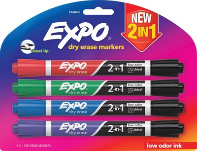 Expo 2-in-1 Dry Erase Markers, Chisel Tip, Assorted, 4/Pk (1944655)