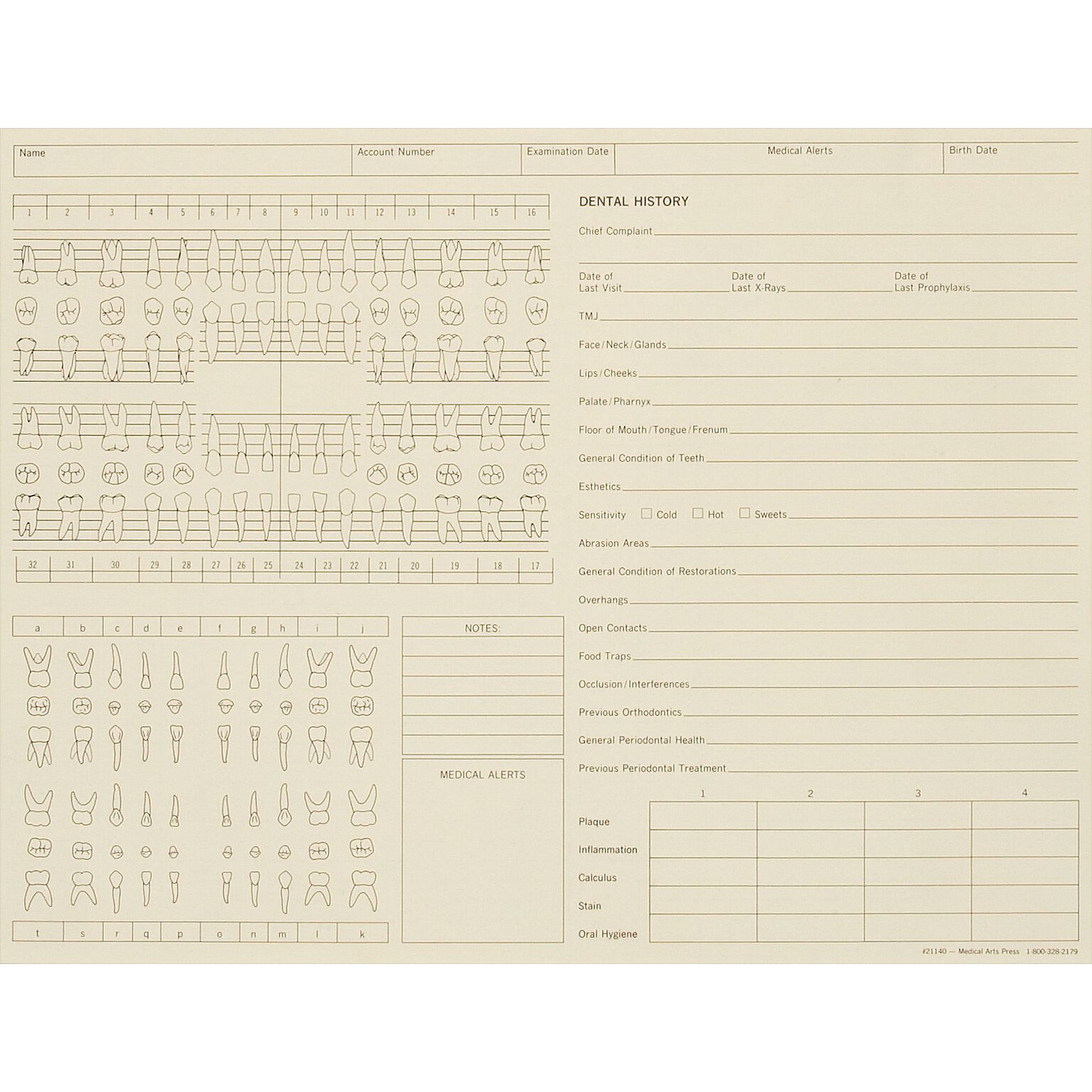 Medical Arts Press® General Dental Exam Chart,  Ivory