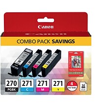 Canon 270/271 Black/Cyan/Magenta/Yellow Standard Yield Ink Cartridge, 4/Pack (0373C005)