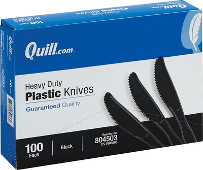 Quill Brand® Plastic Cutlery; Heavy-Duty, Knives, Black, 100/Box