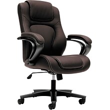 HON Vinyl High-Back Executive Chair, Center-Tilt, Fixed Arms, Brown (BSXVL402EN45)
