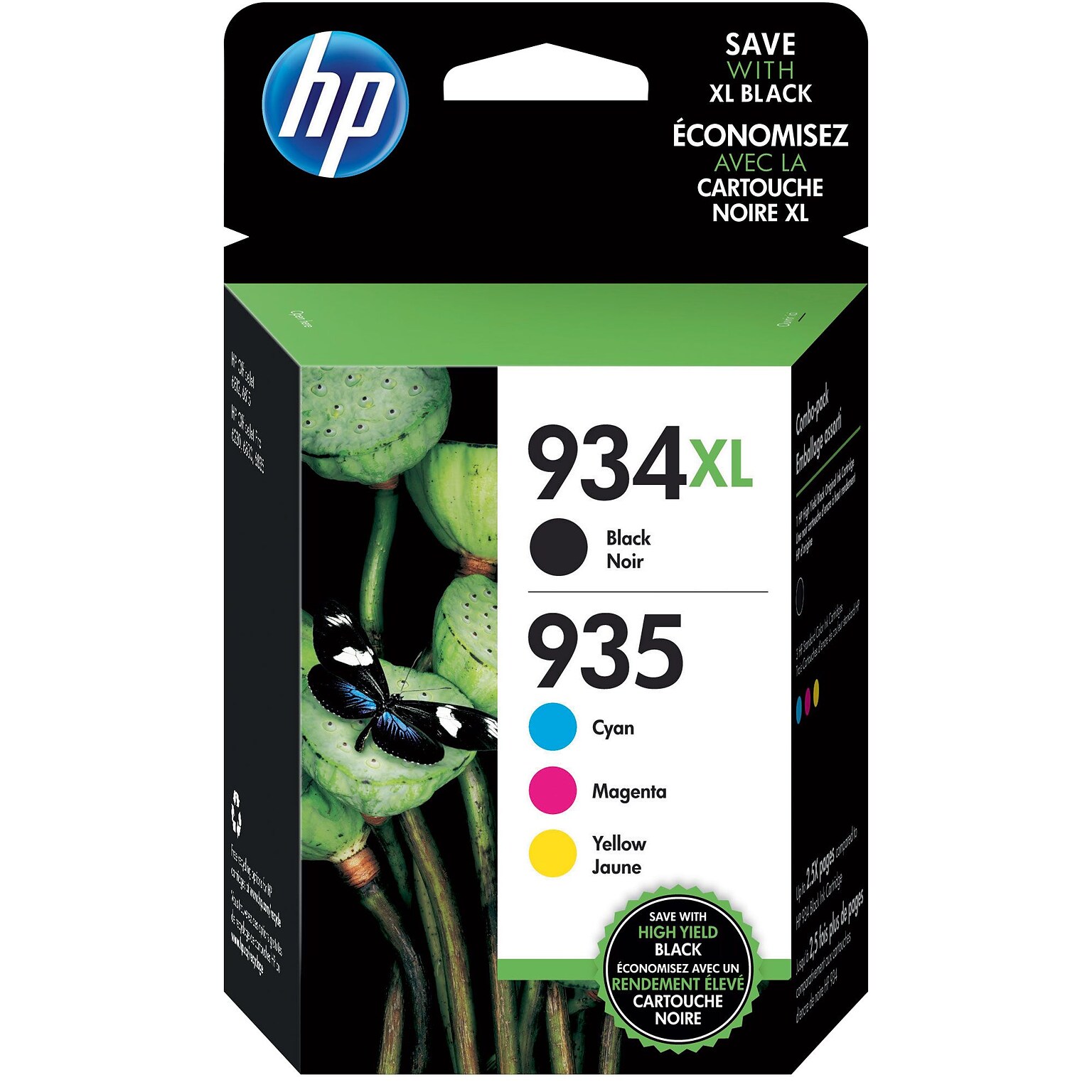 HP 934XL/935 Black High Yield and Cyan/Magenta/Yellow Standard Yield Ink Cartridge, 4/Pack (N9H66FN#140)