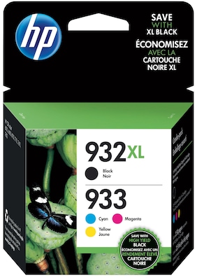 HP932XL/933 Black High Yield and Cyan/Magenta/Yellow Standard Yield Ink Cartridge, 4/Pack (N9H62FN#1