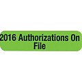 Patient Record Labels; 2016 Authorizations on File, Green, 5/16x1-1/4, 500 Labels