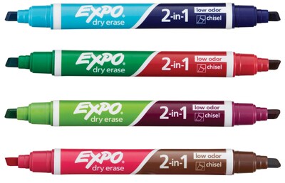 Expo 2-in-1 Dry Erase Markers, Chisel Tip, Assorted, 4/Pack (1944656)