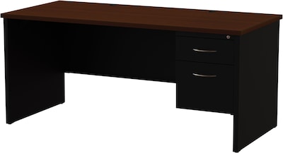 Quill Brand® Modular Right Single Pedestal Desk, Black/Walnut, 30Dx66W
