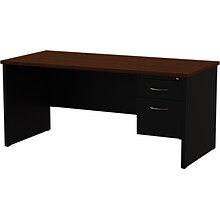 Quill Brand® Modular Right Single Pedestal Desk, Black/Walnut, 30Dx66W