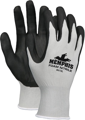 Memphis Glove™ Economy Foam Nitrile Gloves, Large, Gray/Black, 12 Pairs