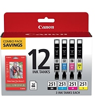 Canon 251 Black/Cyan/Magenta/Yellow Standard Yield Ink Cartridge, 12/Pack (6513B010)