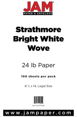 JAM Paper® Strathmore Legal Paper - 8.5" x 14" - 24lb Bright White Wove - 100/pack