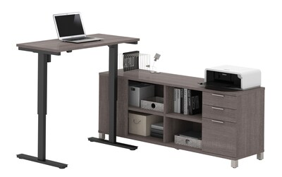 Bestar® Pro-Linea L-Desk w/ Height-Adjustable Table in Bark Gray