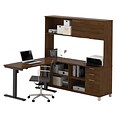 Bestar® Pro-Linea L-Desk, Hutch, & Height-Adjustable Table in Oak Barrel