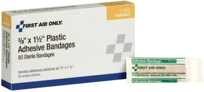 First Aid Only 3/8 x 1.5 Plastic Bandages, 80/Box (1-080)