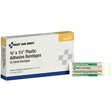 First Aid Only 3/8 x 1.5 Plastic Bandages, 80/Box (1-080)