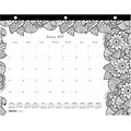 2017 Blueline® Monthly Doodle Plan Coloring Desk Pad Calendar, Botanica, 3 Hole Punched 11 x 8-1/2(C2917211)