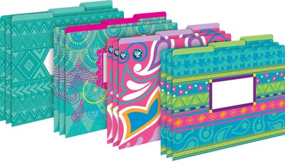 Barker Creek Bohemian Decorative Letter-Sized File Folders, Multi-Design, 3-Tab, 12 per Package/4 De