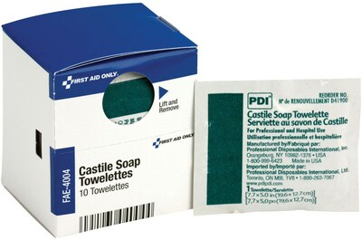 First Aid Only Smart Compliance Cleansing Pads Castile Soap Towelettes, 10/Box (FAO4004)