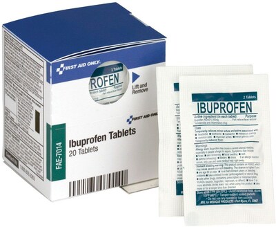 First Aid Only® PhysiciansCare® Ibuprofen Tablets, 200 mg, 2 Tablets/Packet, 10 Packets/Box (FAE-7014)