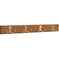 Wooden Mallet® 4 Double Prong Hook Rail Coat Rack; Brass, Medium Oak
