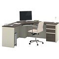 Bestar® Prestige+ 71W Corner Desk Including One Pedestal in White Chocolate & Antigua (99899-52)