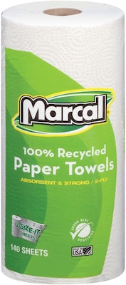 Marcal® 100% Recycled Perforated U-Size-It Giant Roll Towel; 2-Ply, 140 Sheets/Roll, 12 Rolls/Case (6183)