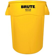 Rubbermaid Round Brute Trash Can Container w/Venting Channels, Yellow, 44 gallon