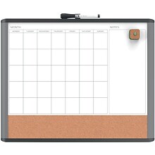 U Brands MOD 3-in-1 Magnetic Dry Erase Calendar Whiteboard, 20 x 16, Black and Grey Frame