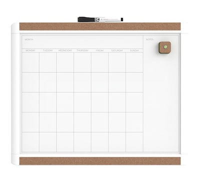 U Brands Pin-It Magnetic Dry Erase Monthly Calendar Board 20 x 16 White Frame
