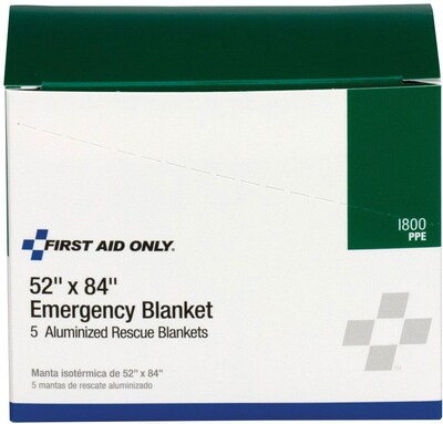First Aid Only® Aluminized Rescue Blankets, 52" x 84", 5 Per box (I800)