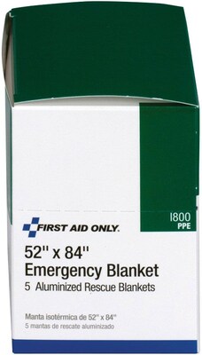 First Aid Only® Aluminized Rescue Blankets, 52 x 84, 5 Per box (I800)