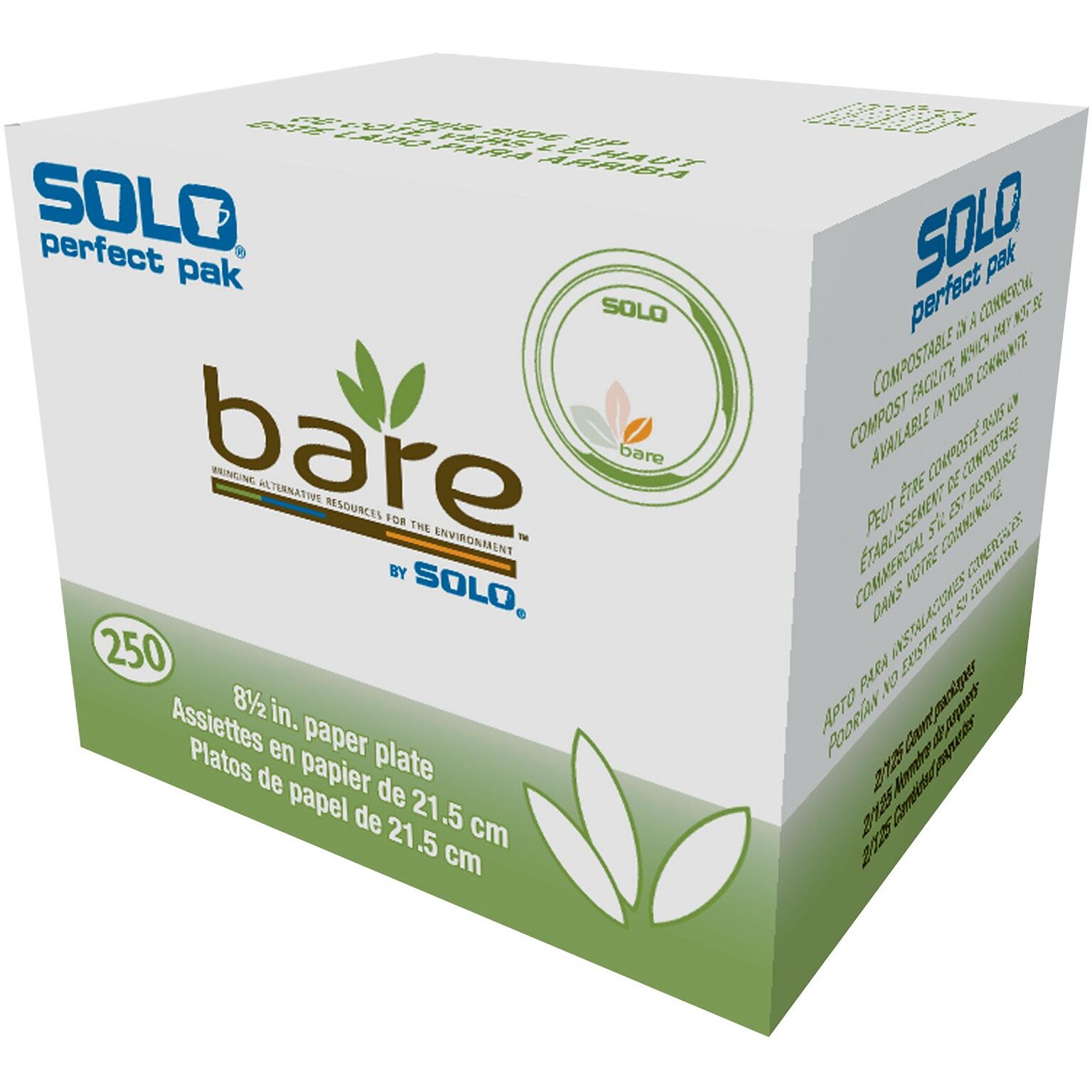 Solo Bare® Eco-Forward® Perfect Pak® Paper Medium-Weight Plates 8.5, Bare® Design, 250/Carton (OFMP9-J7234)