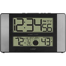 La Crosse Technology Atomic Digital Clock with Temperature and Moon Phase, Aluminum finish (513-1417