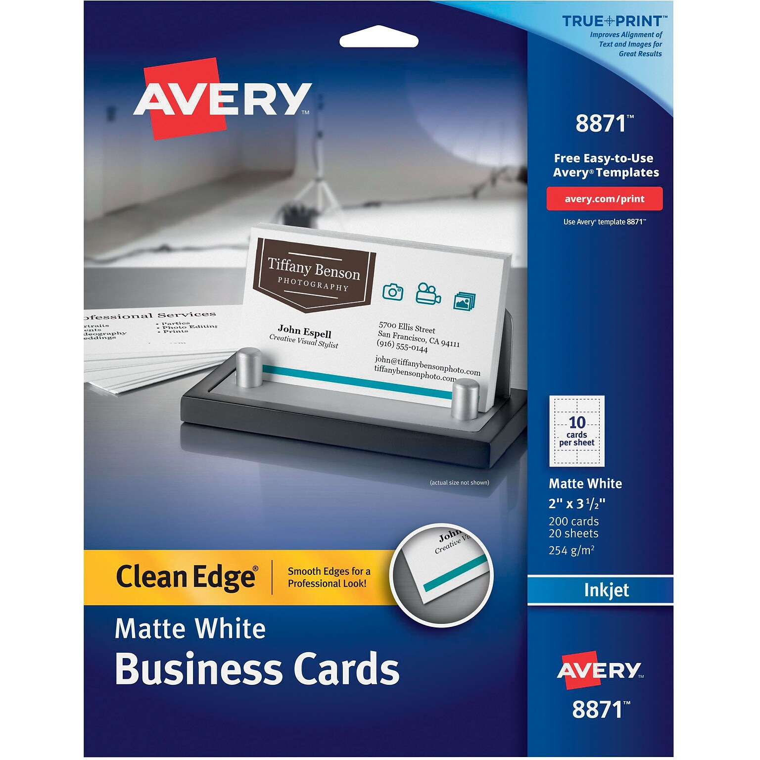 Avery Clean Edge Business Cards, 2 x 3 1/2, Matte White, 200 Per Pack (8871)