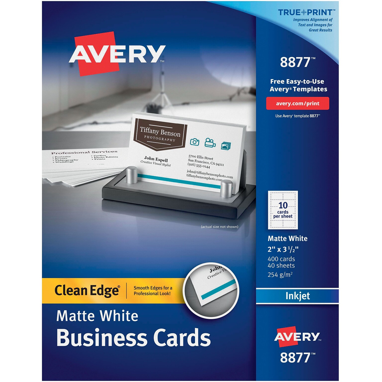 Avery Clean Edge Business Cards, 2 x 3 1/2, Matte White, 400 Per Pack (8877)