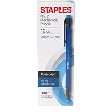 Staples® Postscript™ Mechanical Pencils, 0.7mm, #2 Medium Lead, Blue Barrel, 12/Pack (18168)