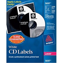Avery Matte Laser CD/DVD Labels, White, 250/Pack (AVE5697)