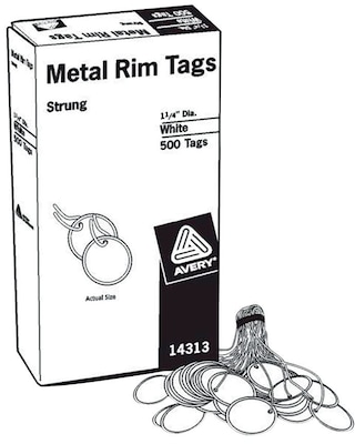 Metal Rim Marking Tags, Paper/Twine/Metal, 1 1/4 Diameter, White, 500/Box