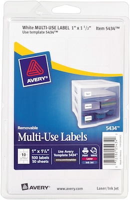 Avery® 5434 Print-or-Write Multiuse ID Labels, 1H x 1-1/2L, 500/Pack