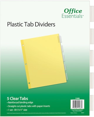 Office Essentials Insertable Paper Dividers, 5 Tabs, Clear (11466)
