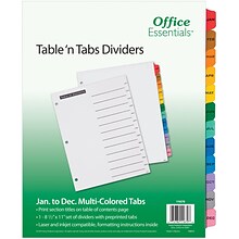 Office Essentials Table n Tabs Paper Dividers, Jan-Dec Tabs, Multicolor (11679)