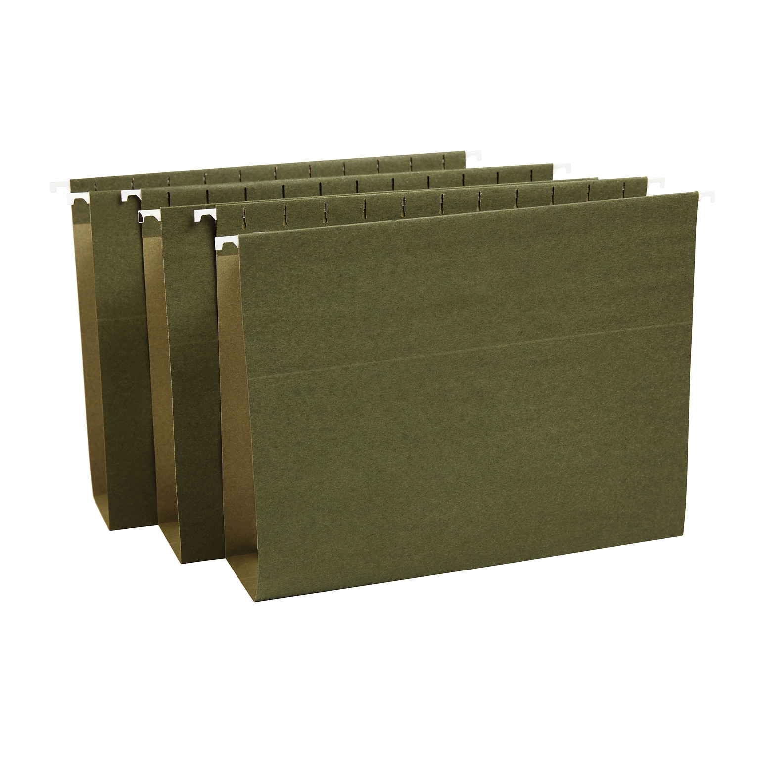 Staples Reinforced Box-Bottom Hanging File Folders, 3 Expansion, 1/5-Cut Tab, Letter Size, Standard Green, 25/Box