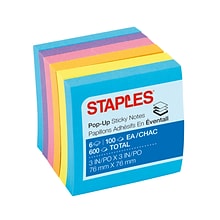 Pop-Up Notes, Assorted Bold Colors, 3 x 3, 6 Pads/Pack (S-33BOP6)