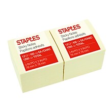 Staples® Stickies Notes, 3 x 3, Yellow, 100 Sheet/Pad, 12 Pads/Pack (STP11556CT)