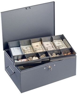 MMF Industries™ STEELMASTER® Cash Box with Ten-Compartment Tray, Gray, 6 1/8H x 15 1/4W x 11 1/8D