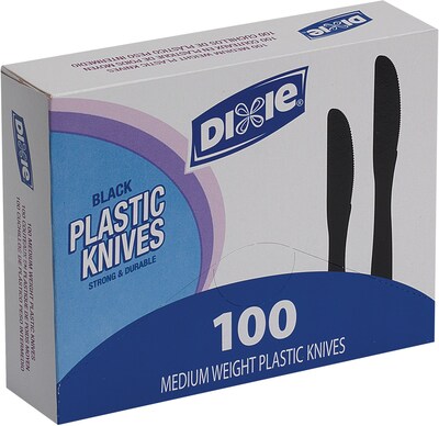 Dixie Plastic Knife 7", Medium Weight, Black, 100/Box