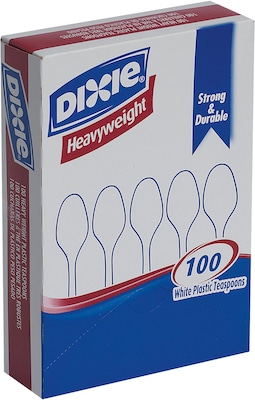 Dixie Plastic Teaspoon 6”, Heavy-Weight, White, 100/Box (TH207)